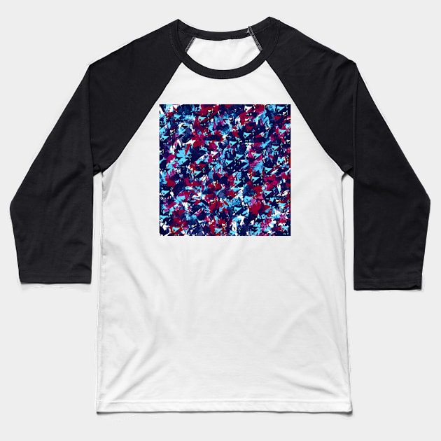 Abstract Blue and Red Fractures Baseball T-Shirt by Elizabeth Karlson Art